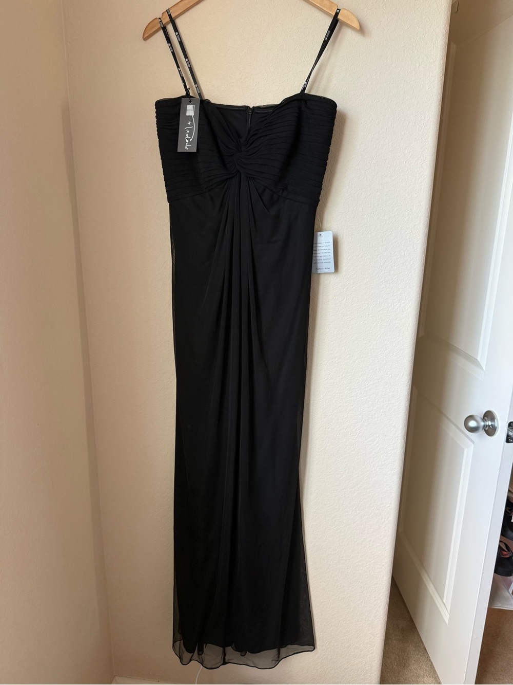 T by Tadashi Shoji Black Ruched Chiffon Strapless Maxi Gown Dress M NWT